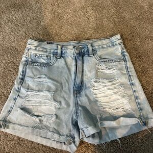 AE Distressed Light Blue Denim Shorts